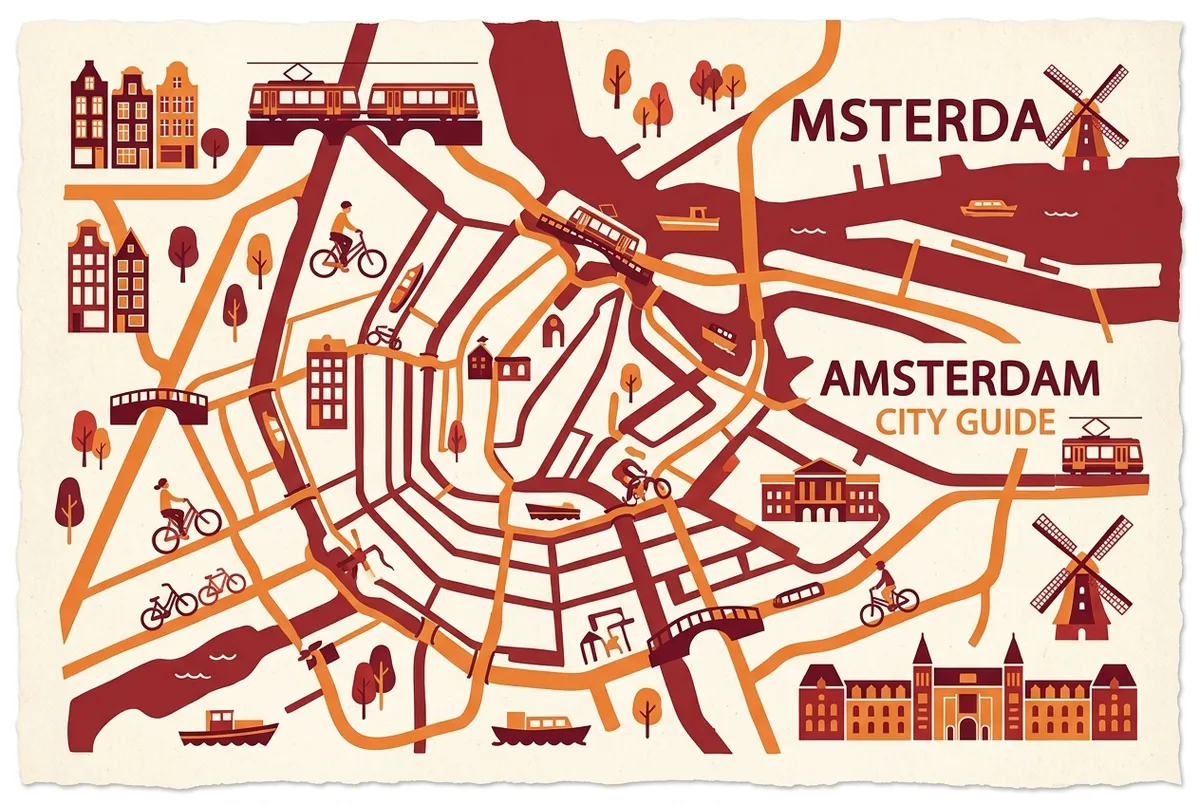 illustrated map of amsterdam highlights for GetYourGuide vs Klook vs Viator: Where to Book Cu Chi Tunnels Tickets, klook cu chi tunnels